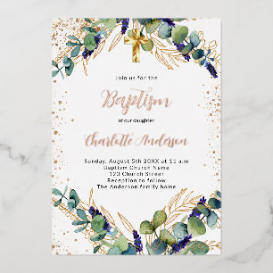 Doop eucalyptus groen goud glitters folie uitnodiging