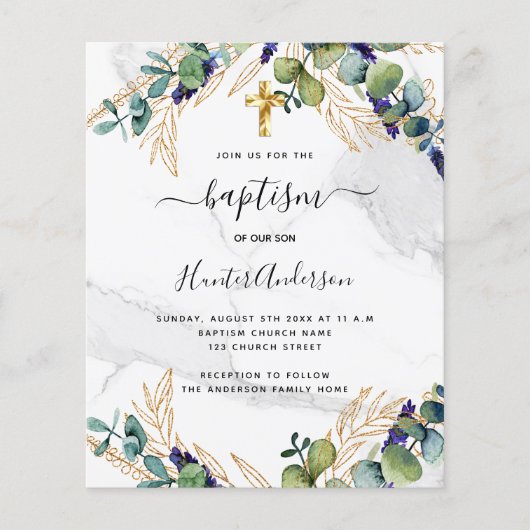 Doop eucalyptus groen marmeren uitnodiging flyer (Voorkant)