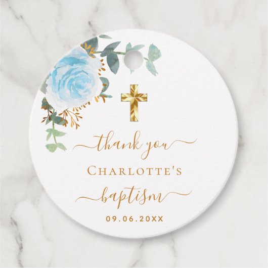 Doop eucalyptus lichtblauw bloemendank je bedankjes labels (Voorkant)