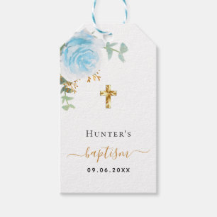 Doop eucalyptus lichtblauw bloemenjongen cadeaulabel