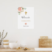 Doop eucalyptus roze bloemengroet voor meisje poster (Keuken)