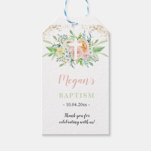 Doop Favor Cadeau Label floral Blush roze Cadeaulabel (Voorkant)