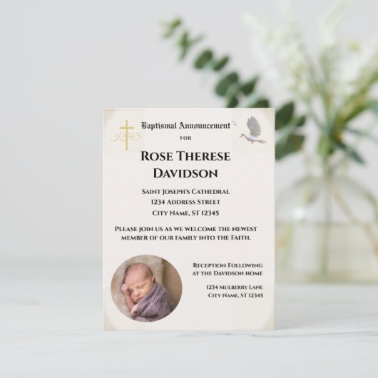 Doop Foto Aankondiging Uitnodiging (Staand voorkant)