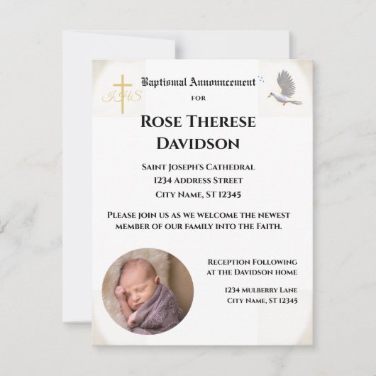 Doop Foto Aankondiging Uitnodiging (Voorkant)