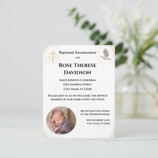 Doop Foto Aankondiging Uitnodiging (Staand voorkant)