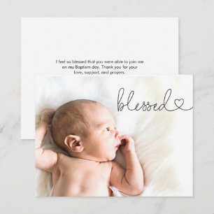 Doop Foto baby met gezegende hart script Minimaal  Bedankkaart