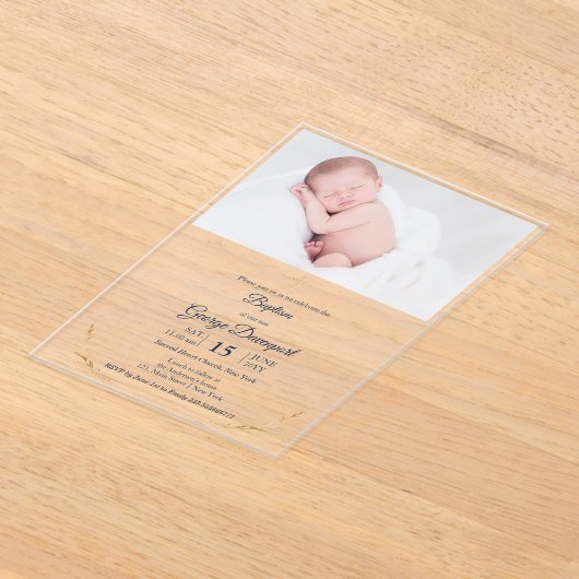 Doop Foto goud kruis transparante Uitnodiging (Laagn)