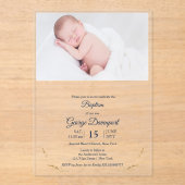 Doop Foto goud kruis transparante Uitnodiging (Voorkant)