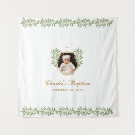 Doop Foto Groene Bladgoud Botanische Achtergrond Wandkleed