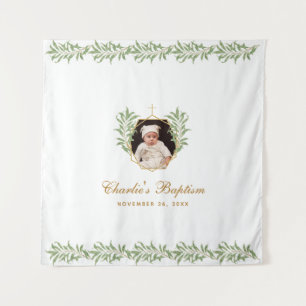 Doop Foto Groene Bladgoud Botanische Achtergrond Wandkleed