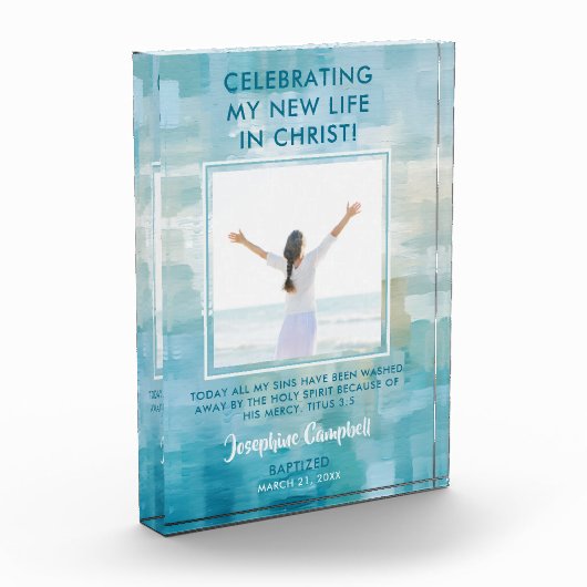 Doop Foto Keepsake Gift Christelijk Modern Blauw (Links)