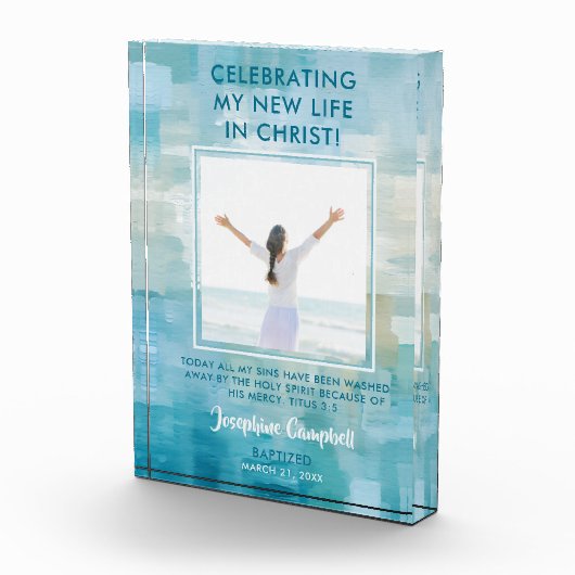 Doop Foto Keepsake Gift Christelijk Modern Blauw (Rechts)
