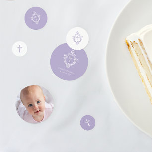 Doop Foto Lavendel Paars Witte Kruis in het Wapen Confetti