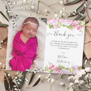 Doop Foto Roze Roos Bloemen Bedankkaart
