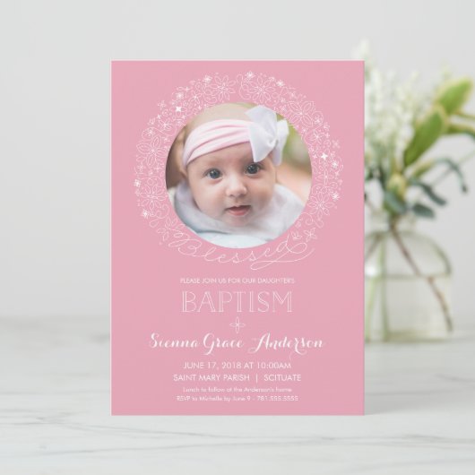 Doop Foto Uitnodiging, Meisje Foto Uitnodiging (Staand voorkant)