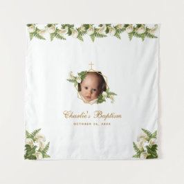 Doop Fotobackdrop - Calla's Goud Bloemstuk Wandkleed