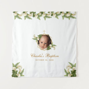 Doop Fotobackdrop - Calla's Goud Bloemstuk Wandkleed