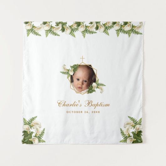 Doop Fotobackdrop - Calla's Goud Bloemstuk Wandkleed (Voorkant)