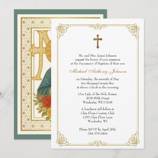 Doop Gezegende Moeder Jezus Roze Blauwe Bloemen Kaart (Voorkant / Achterkant)