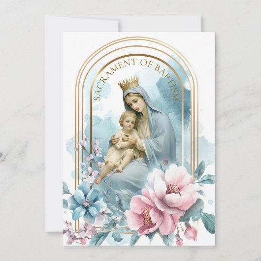 Doop Gezegende Moeder Jezus Roze Blauwe Bloemen Kaart (Achterkant)