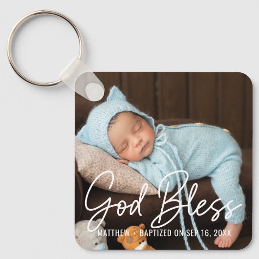 Doop God zegene eenvoudige elegante moderne Baby F Sleutelhanger (Voorkant)