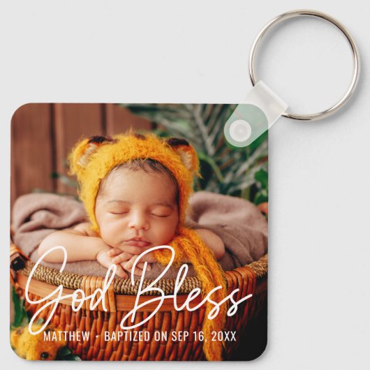 Doop God zegene eenvoudige elegante moderne Baby F Sleutelhanger (Achterkant)