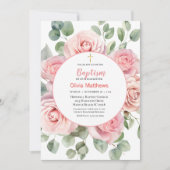 Doop Goud Kruis Roze Rozen Meisjes Kaart (Voorkant)