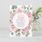 Doop Goud Kruis Roze Rozen Meisjes Kaart (Staand voorkant)