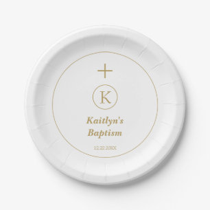 Doop Goud Wit Monogram Initialen Elegant Schattige Papieren Bordje
