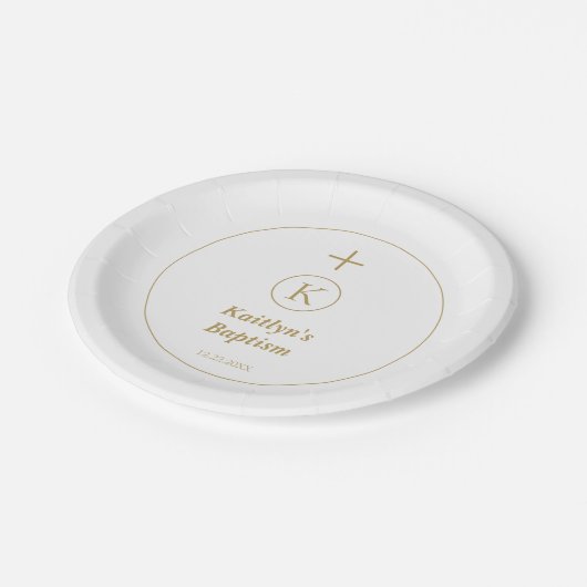 Doop Goud Wit Monogram Initialen Elegant Schattige Papieren Bordje (Gekanteld)