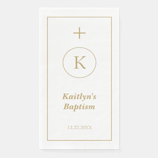 Doop Goud Wit Monogram Initialen Elegant Schattige Servet (Voorkant)