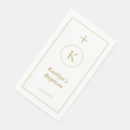 Doop Goud Wit Monogram Initialen Elegant Schattige Servet (Hoek)