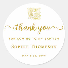 Doop Gouden Duif Wit Kruis Elegant Dank u Ronde Sticker