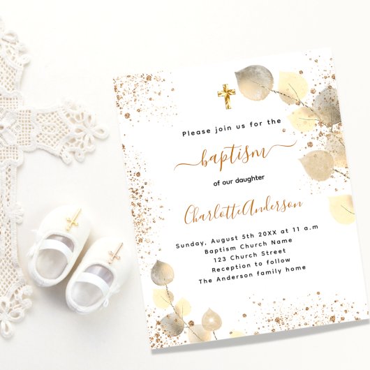 Doop gouden eucalyptus budget uitnodiging flyer
