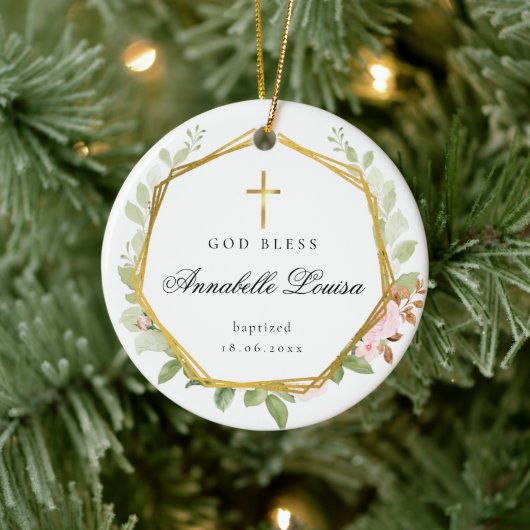Doop Gouden Kruis Keramisch Ornament (Boom)