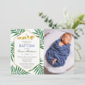 Doop Groen Blad Oerwoud Safari Fotouitnodiging Kaart (Staand voorkant)