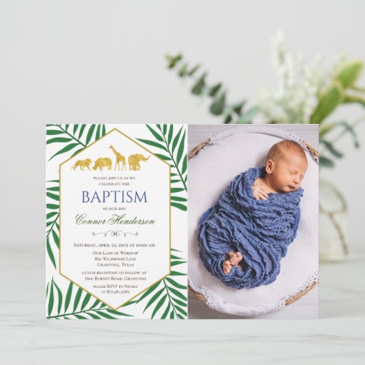 Doop Groen Blad Oerwoud Safari Fotouitnodiging Kaart (Staand voorkant)