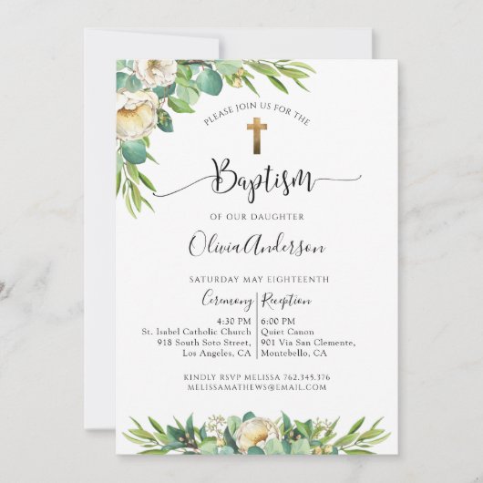 Doop, groen en wit, goudgele bloemen kaart (Voorkant)