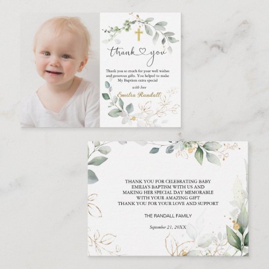 Doop Groen Goud Bladerdak Dank u Informatiekaartje (Voorkant / Achterkant)