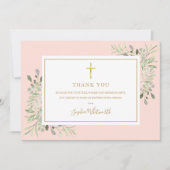 Doop groen goud en blush roze foto bedankkaart (Voorkant)