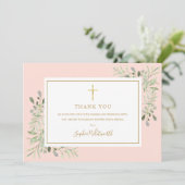 Doop groen goud en blush roze foto bedankkaart (Staand voorkant)