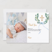 Doop groen krans blauwe foto bedankkaart kaart (Voorkant)