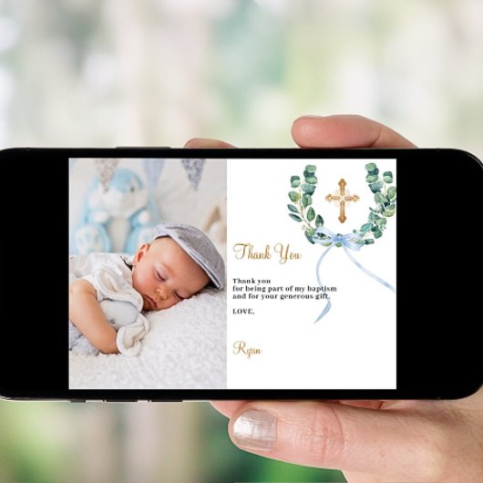 Doop groen krans blauwe foto bedankkaart kaart