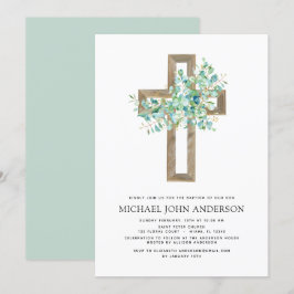 Doop Groen Salie Eucalyptus Goud Cross Invita Kaart