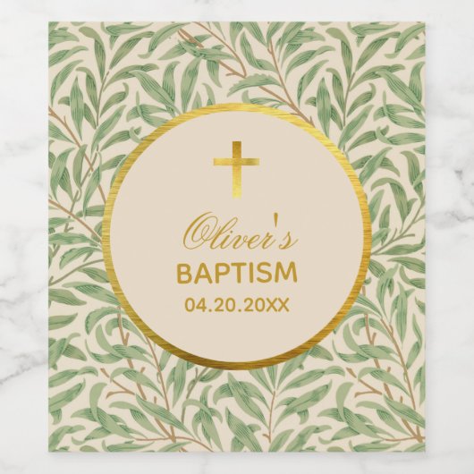 Doop Groene bladeren Faux Gouden Willow Bough Morr Wijn Etiket (Enkel label)