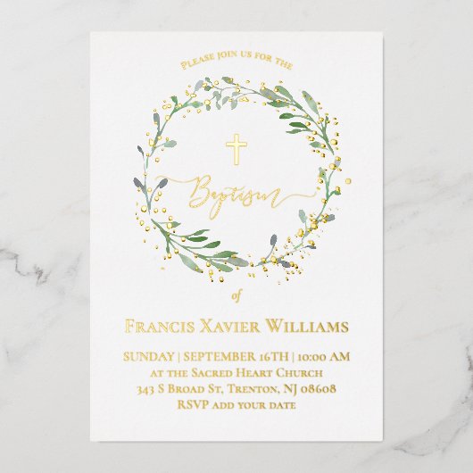 Doop groene krans folie uitnodiging (Voorkant)
