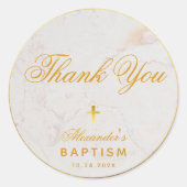 Doop gunst Elegant Dank u Faux Gold Marble Ronde Sticker (Voorkant)