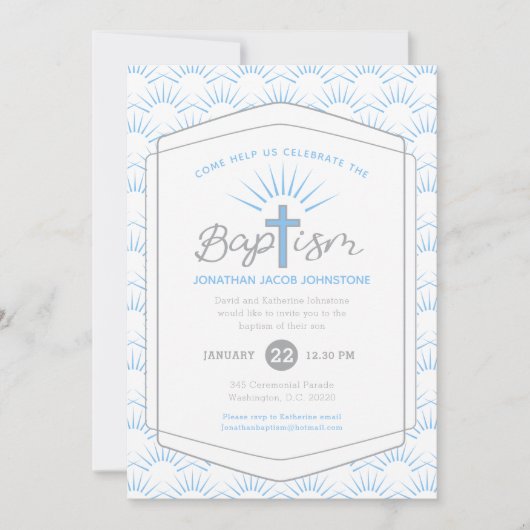 Doop halo en kruis aangepaste foto blauw kaart (Voorkant)