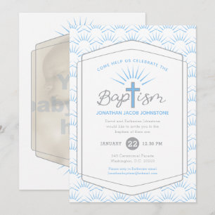 Doop halo en kruis aangepaste foto blauw kaart