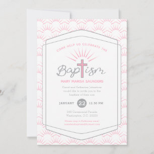 Doop halo en kruis aangepaste foto roze kaart
